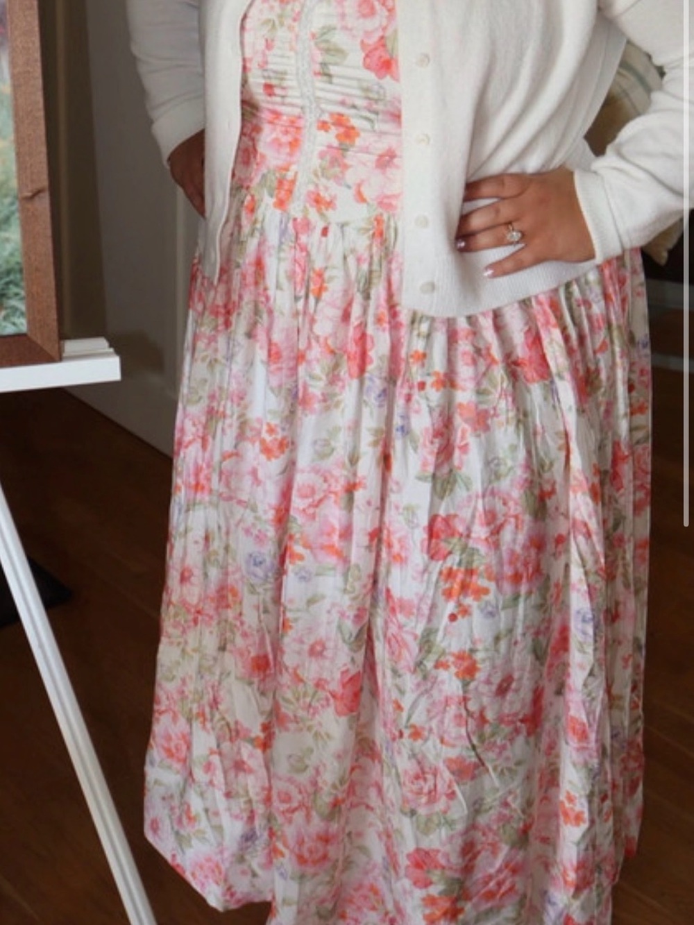 Altar'd State Coral & White Floral A-Line Midi Dress